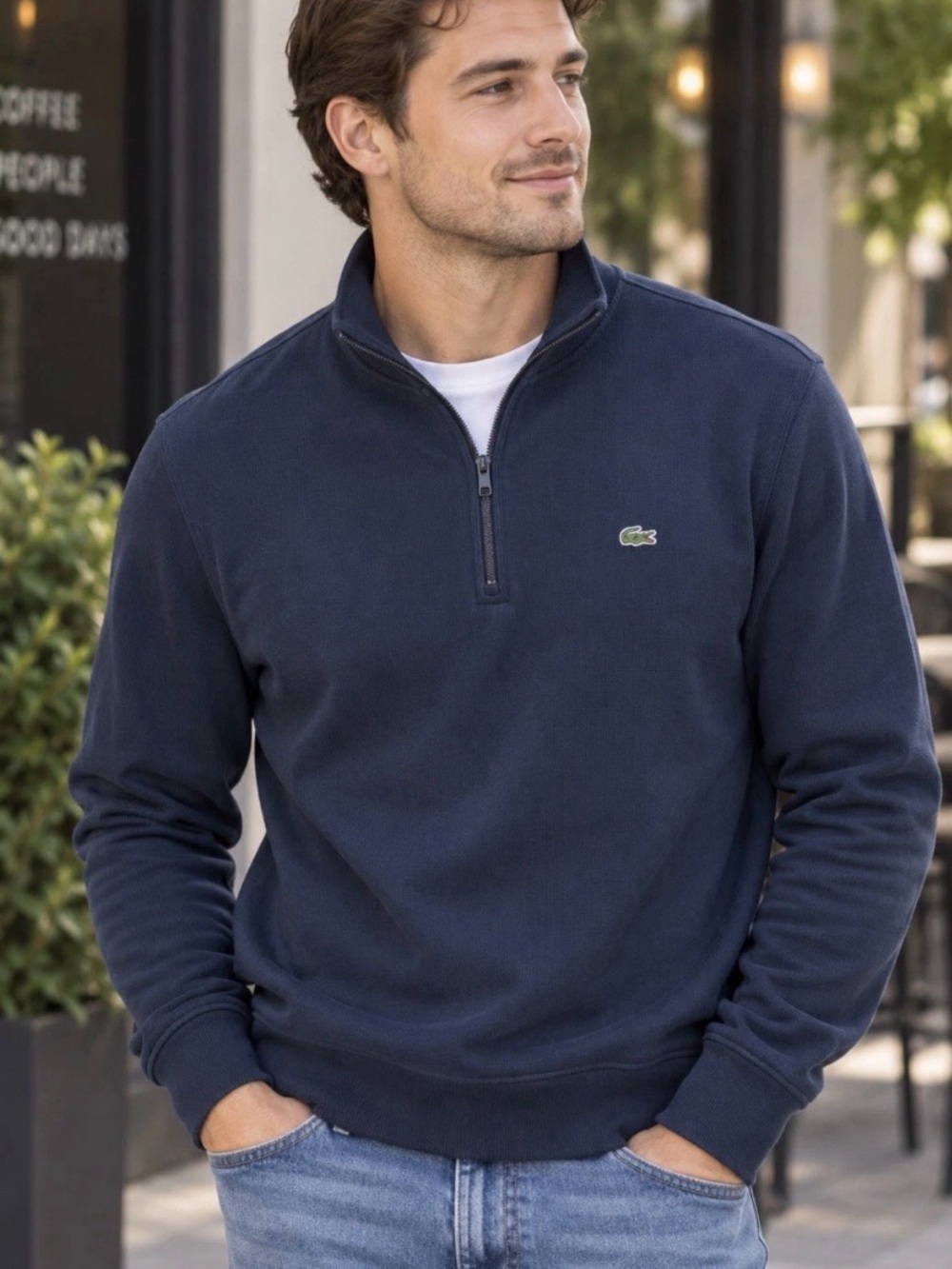 LACOSTE Rib Interlock 1/4 Zip Sweatshirt Cotton Navy Blue Crocodile XL Men’s